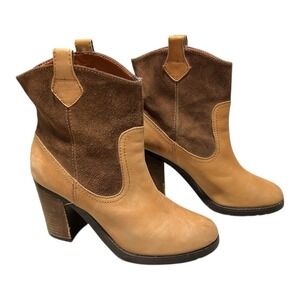 Lauren Ralph Lauren Women's Tan Suede Mix Western Ankle Boots Size 7B